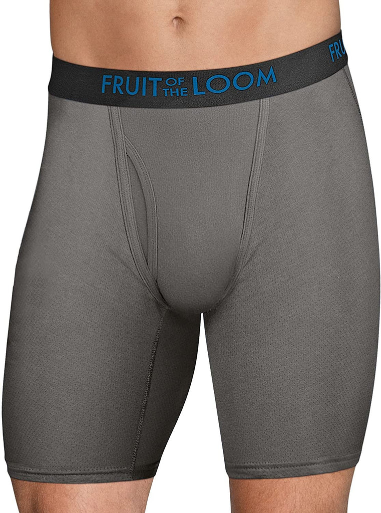 Crafted Comfort Stretch- Exposed Waistband- Black Heather Fruit of the Loom Men's Cotton Performance Boxer Briefs (12 Pack)