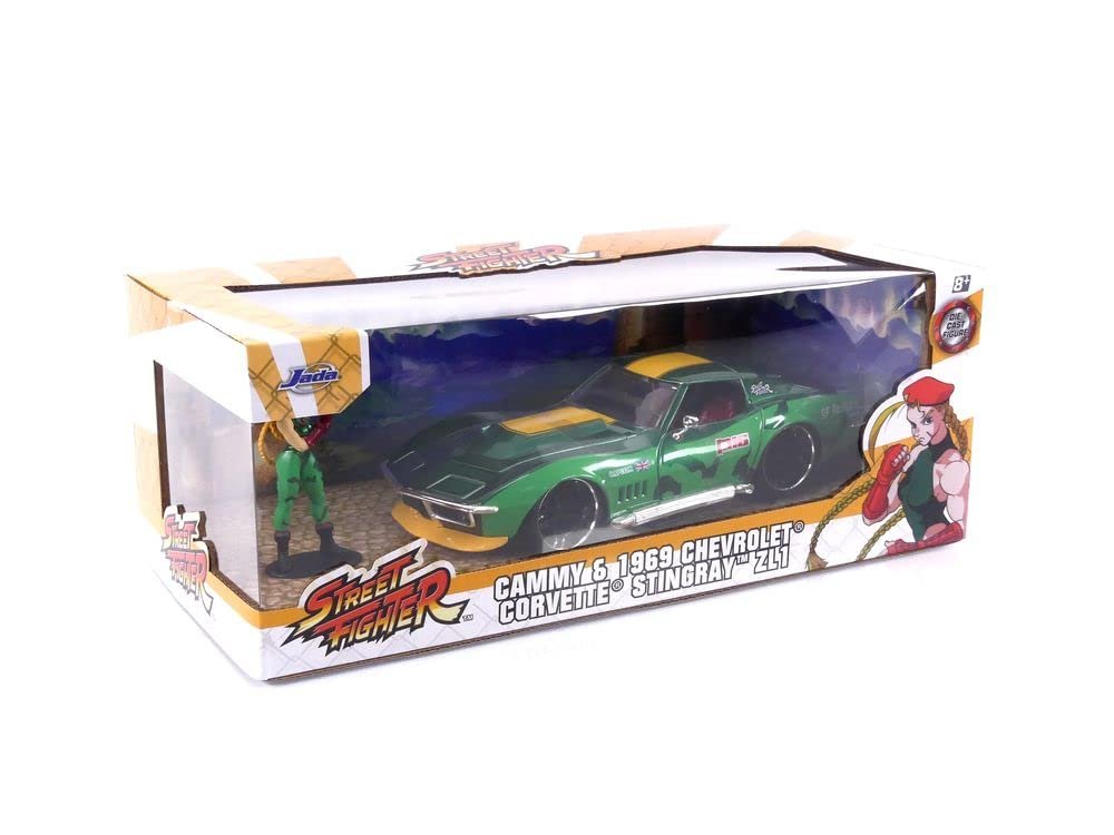 Street Fighter 1:24 1969 Chevrolet Corvette Stingray ZL1 & 2.75" Cammy Figure, Toys for Kids and Adults