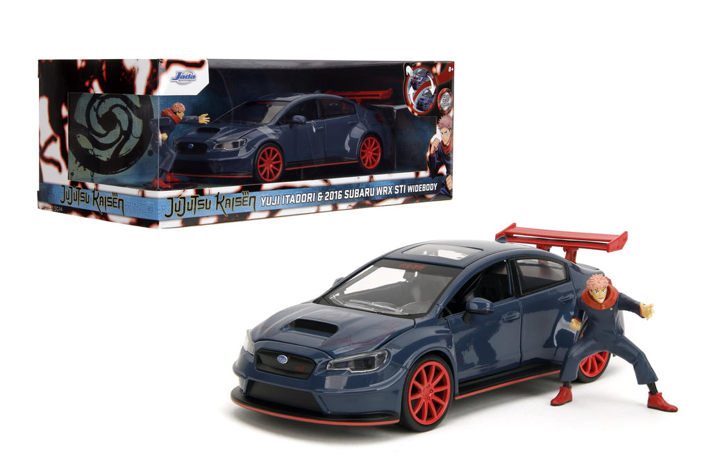 Jada Toys 2016 Subaru WRX STI w/Yuji Itadori Die-Cast Figure, Jujutsu Kaisen 1:24 Scale Collectible Car – Opening Doors, Hood & Trunk