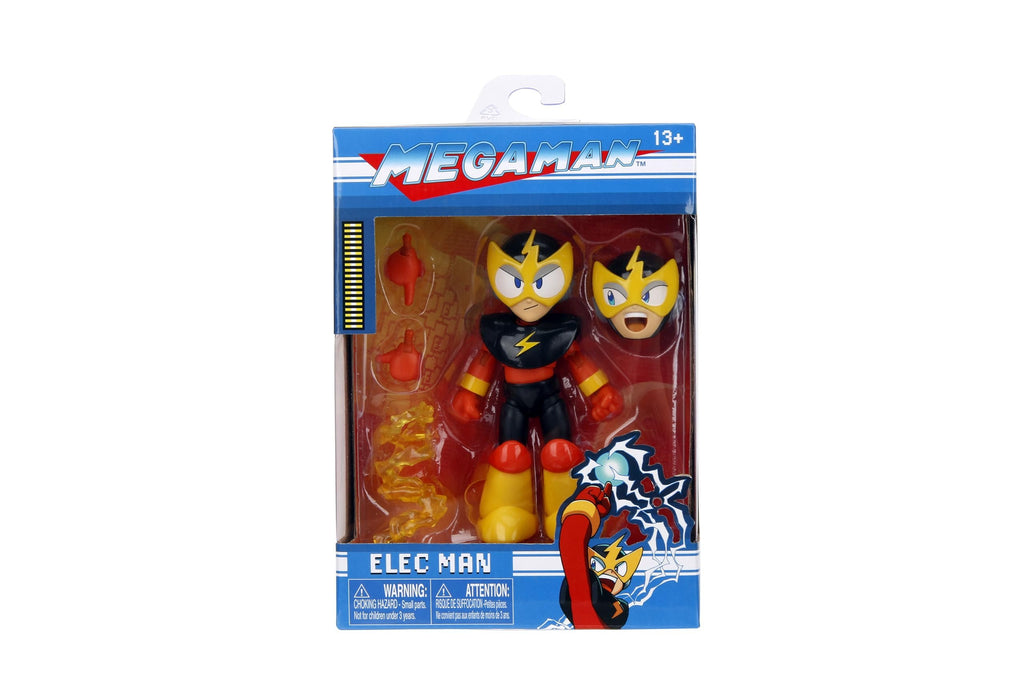 Jada Toys Mega Man 4" Elec Man - 1:12 Scale Action Figure, Wave 2 – Over 15 Points of Articulation, Alternate Hands & Head, Lightning Bolt Accessory