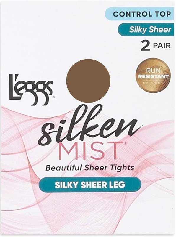 L'eggs Silken Mist Silky Sheer Leg Run Resistant Control Top, Sun Beige, Q+, 2-pack