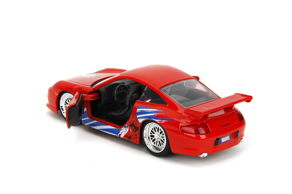 Jada Hollywood Rides Spider-Man Porsche 911 GT3 RS 1:32 – Die-Cast Vehicle Paint, Opening Doors, Marvel Theme – Red/Blue Design for Kids & Collectors