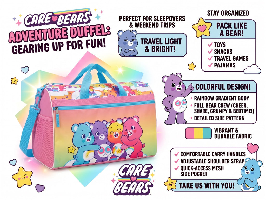 Disney Kids Duffle Bag 16.5" – Travel & Sports Bag with Zipper Pocket, Mesh Side Pockets & Shoulder Strap