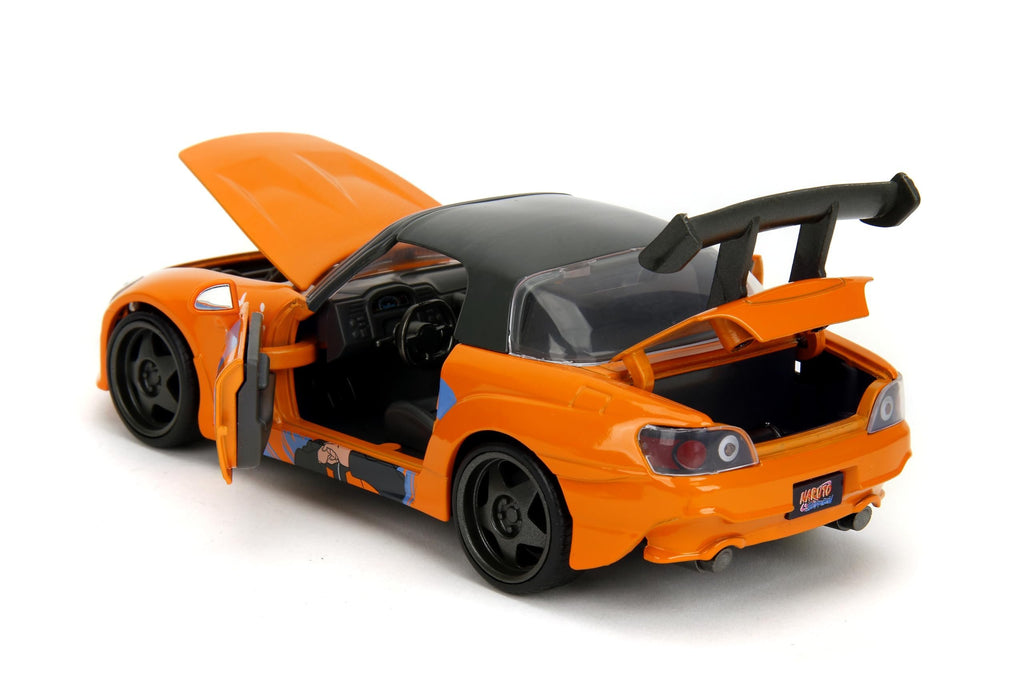 Jada 2001 Honda S2000 with Naruto Figure - Die-Cast Vehicle - 1:24 Scale, Opening Doors, Hood & Trunk, Rubber Tires - Hollywood Rides Anime Series - Ages 8+ - Orange/Black