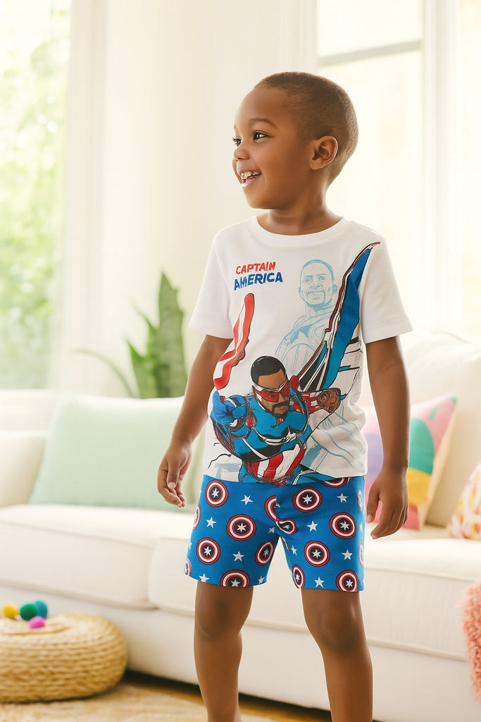 Centric Brands Marvel Captain America Boys' 4-Piece Pajama Set, 100% Cotton, Avengers Sleepwear, Sizes 4-10