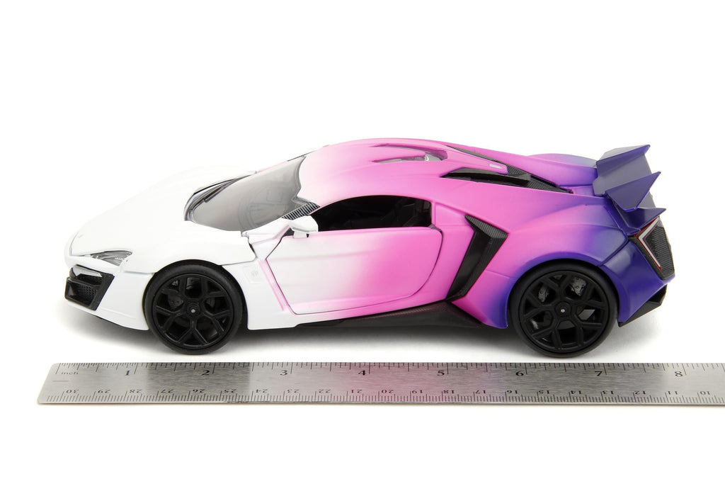 Pink Slips 1:24 W4 W Motors Lykan Hypersport Die-Cast Car w/Base, Toys for Kids and Adults(White/Purple)