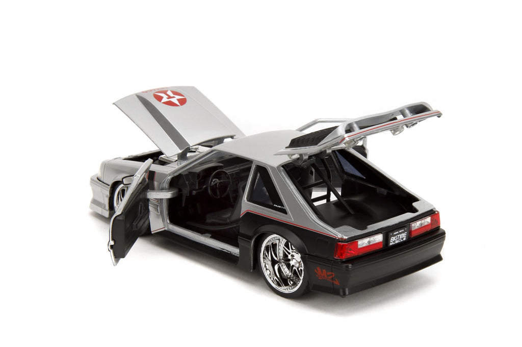 Jada Toys Bigtime Muscle 1:24 1989 Ford Mustang GT Texaco Die-cast Car – Opening Doors, Hood, Trunk, Rubber Tires(Candy Silver)