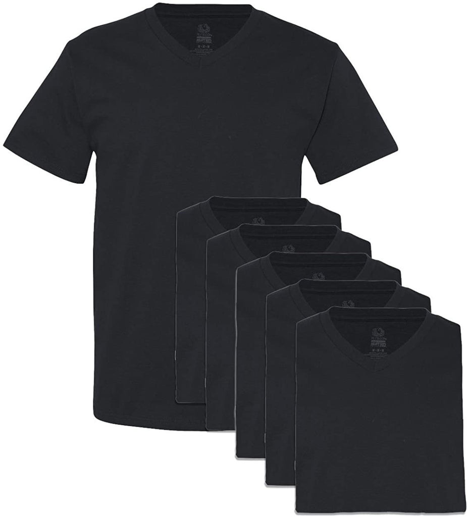 Fruit of the Loom Men's V-Neck T-Shirts 6-Pack All Black Sizes L, XL