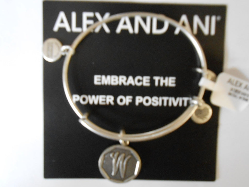 Alex and Ani Women's Initial W Charm Bangle Rafaelian Silver Finish
