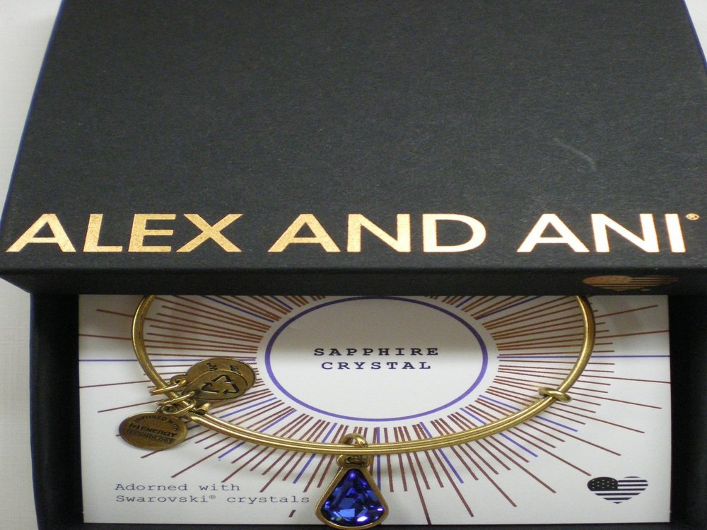 Alex and Ani Womens Swarovski Teardrop Color Code Bangle September/Rafaelian Gold/Sapphire