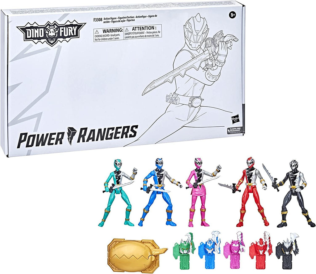 Power Rangers Dino Fury 5 Ranger Team Multipack 6-Inch Action Figure Toys with Dino Fury Keys and Chromafury Saber Weapon Accessories (Amazon Exclusive)