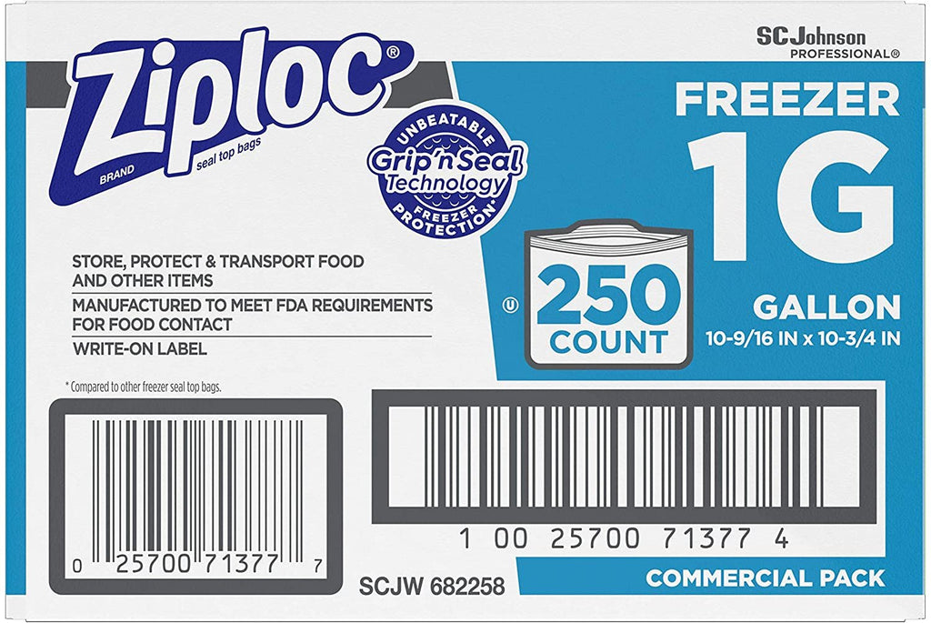 SC Johnson Professional Ziploc Freezer Bags, For Food Organization and Storage, Double Zipper, Gallon, 250 Count