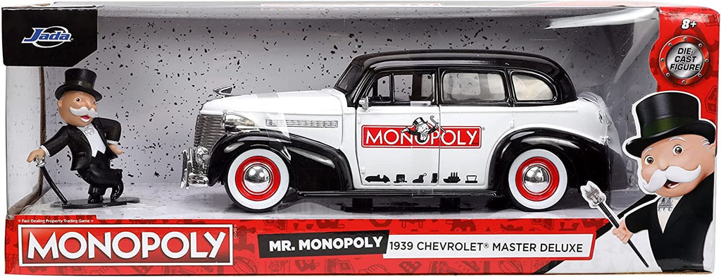 Jada Toys Mr. Monopoly 1:24 1939 Chevrolet Master Deluxe Die-cast Car w/ 2.75" Rich Uncle Pennybags Figure, Toys for Kids and Adults (33230)
