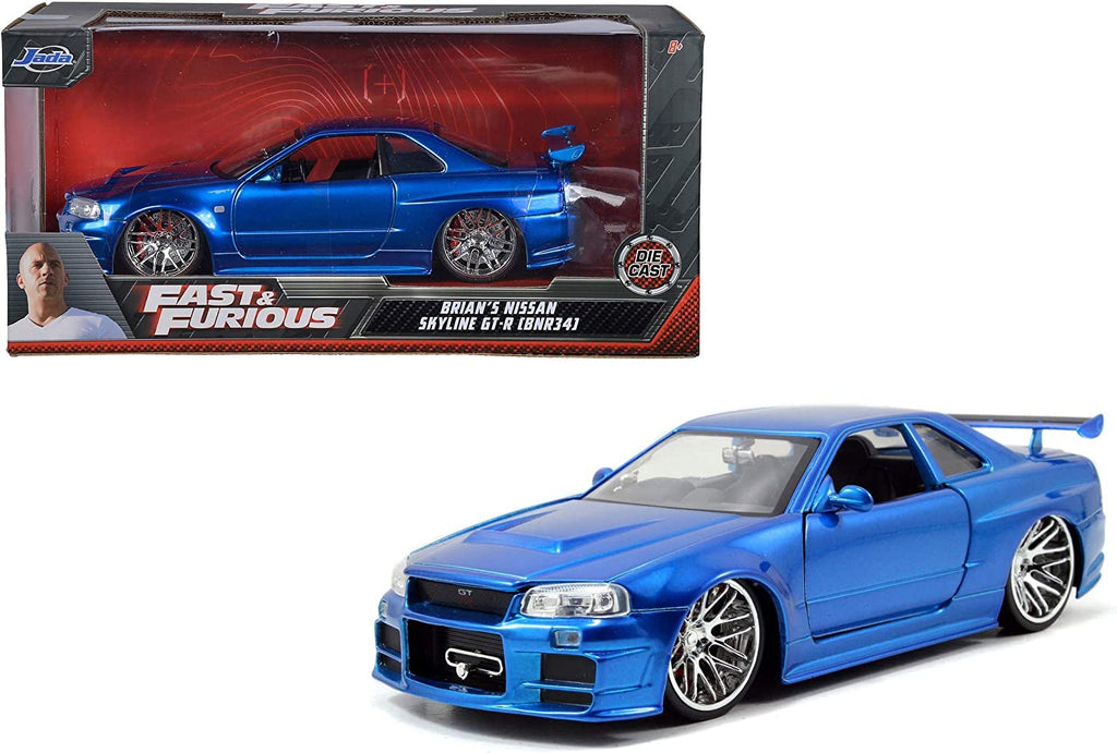 Jada Toys Fast & Furious 1:24 Brian's 2002 Nissan Skyline GT-R R34 a Die-cast Car, Toys for Kids and Adults, Blue (97173)