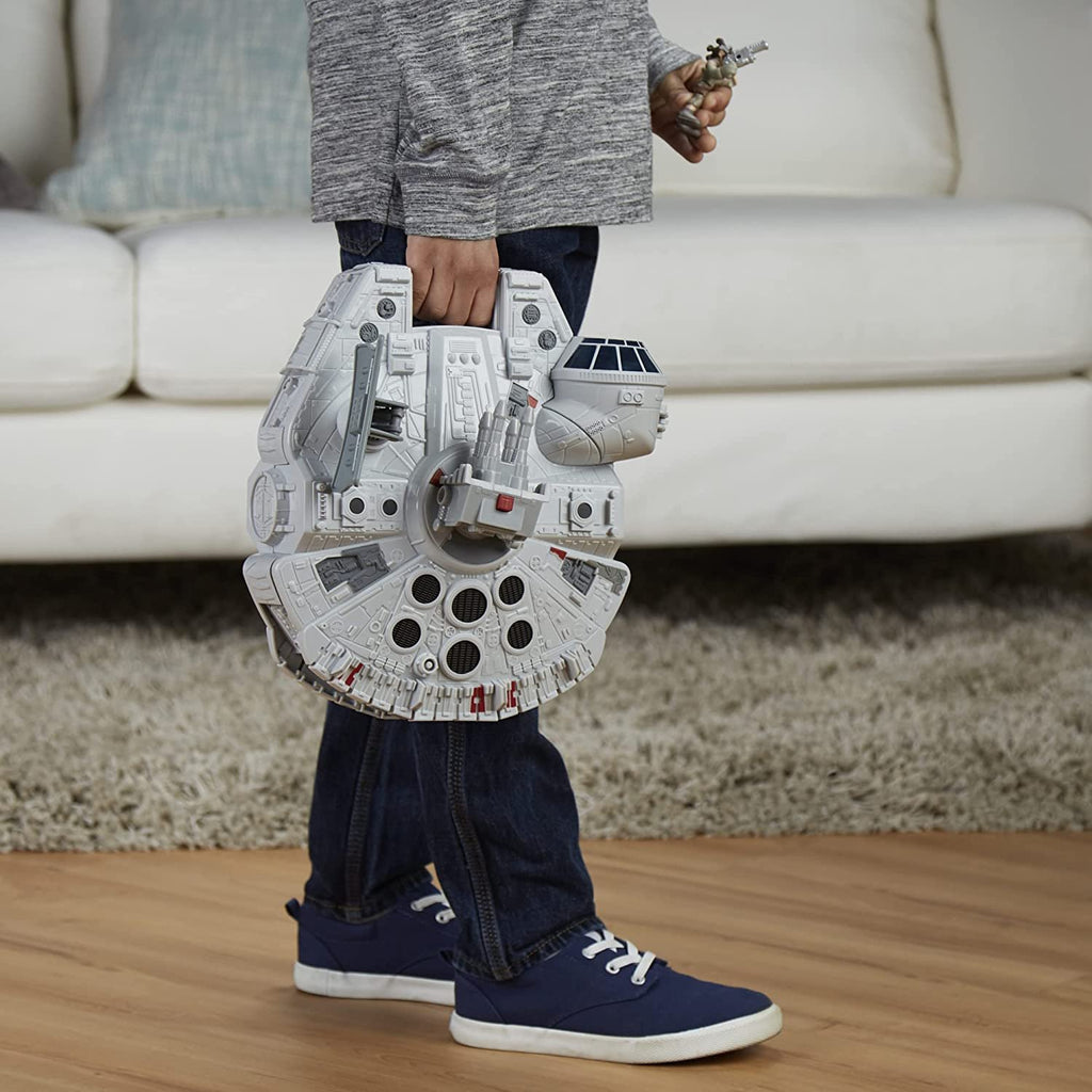 Playskool Heroes Star Wars Galactic Heroes Millennium Falcon 2-in-1 Vehicle Playset, Toys for Kids Ages 3 and Up, Han Solo, Chewbacca, R2-D2 2.5-inch Figures
