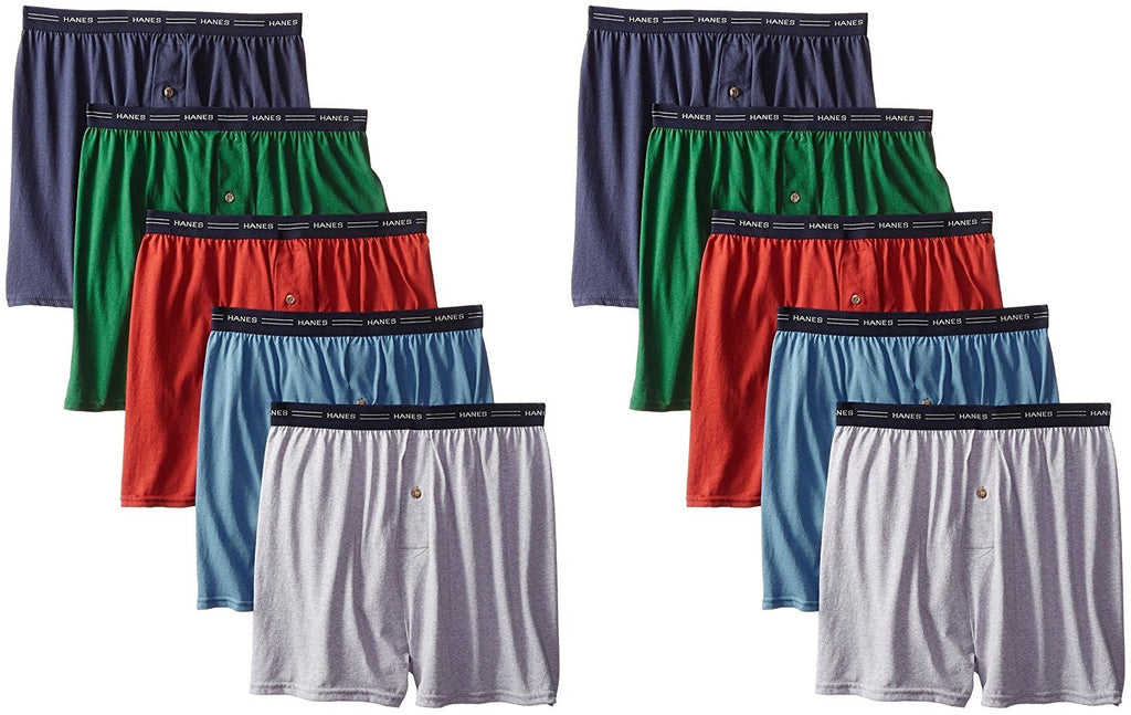 Hanes 10-Pack Mens Tagless Knit Boxers Slightly Imperfect Comfortsoft Assorted Colors Comfortable