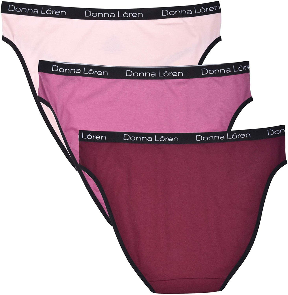 Donna L'oren Women's Hi-Cut Briefs 3-Pack Printed Waistband Panties S-XL