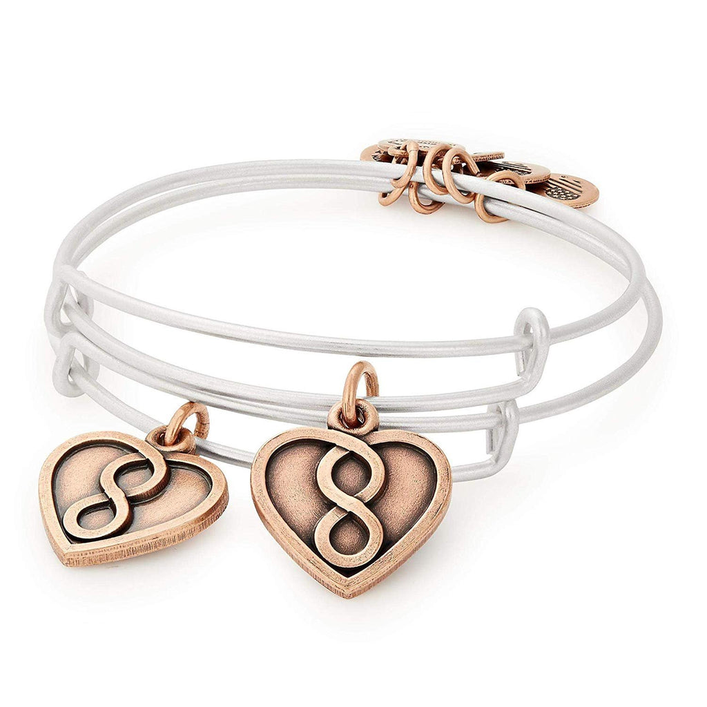 Alex and Ani Mother Daughter Infinity Heart Set of Two Bangle Bracelets - Rafaelian Rose Gold and Silver Finish