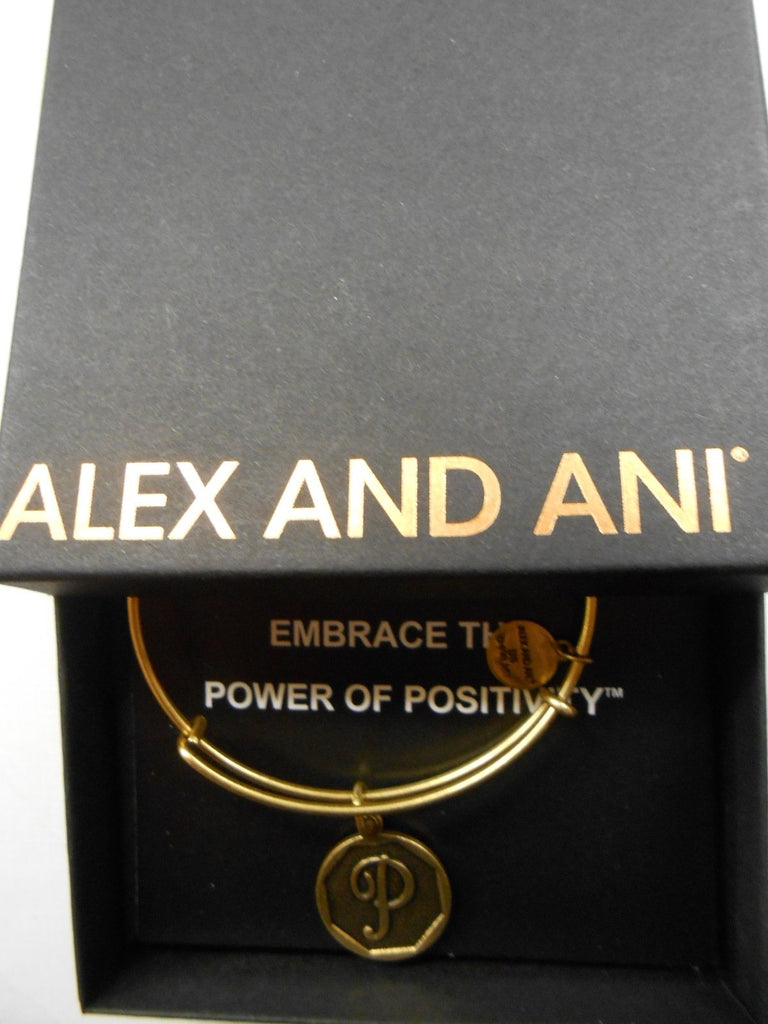 Alex and Ani INITIAL P Charm Bangle Bracelet Raf Gold New W/Tag Box Card
