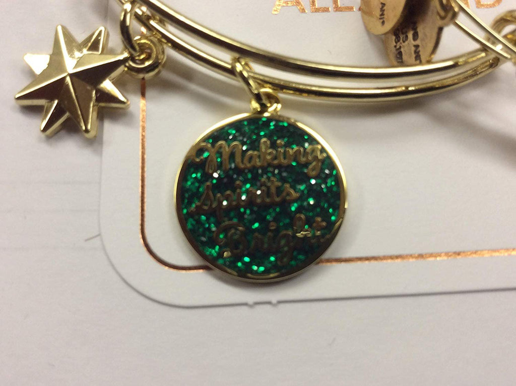 Alex and Ani Words are Powerful, Making Spirits Bright Set of 2 Bangle Bracelet Shiny Gold One Size