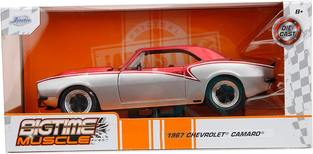 Big Time Muscle 1:24 1967 Chevy Camaro Die-Cast Car, Toys for Kids and Adults(Silver/Red)