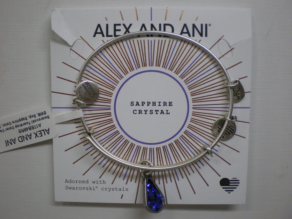 Alex and Ani Womens Swarovski Teardrop Color Code Bangle September/Rafaelian Gold/Sapphire