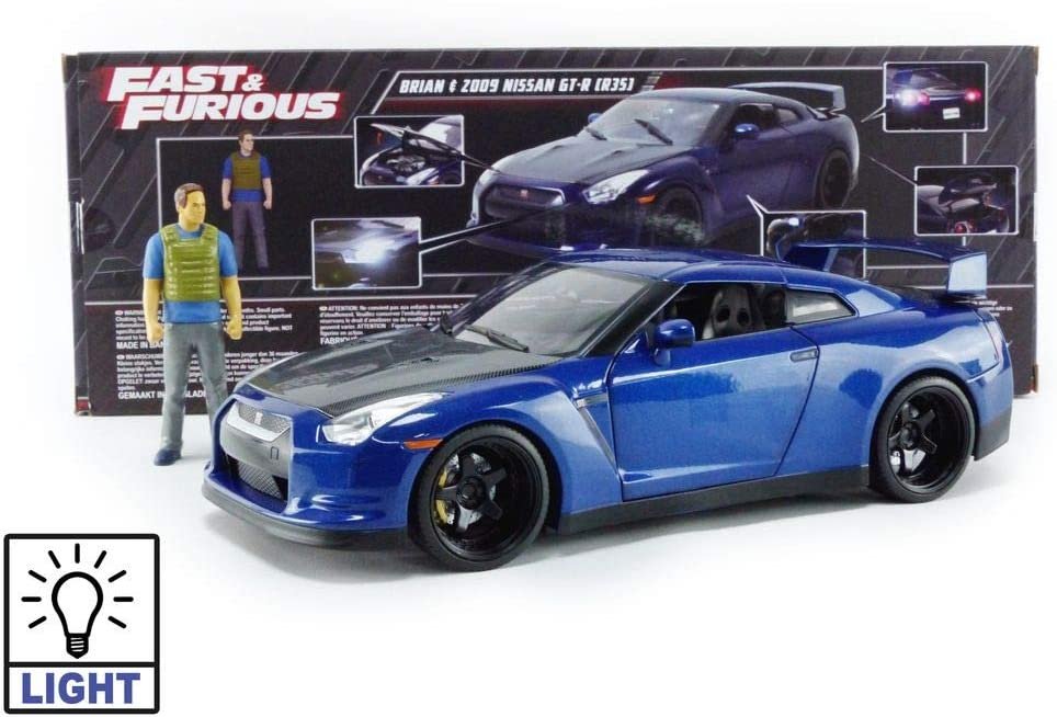 Fast & Furious 1:18 Nissan GT-R R35 & 3" Brian Figure, Toys for Kids and Adults