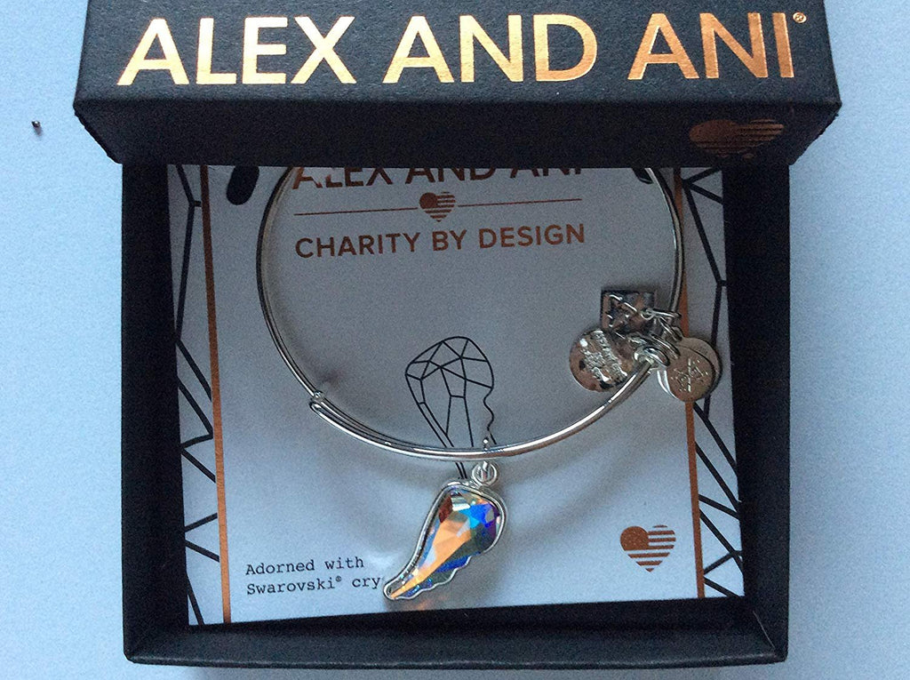 Alex and Ani Crystal Wing Bangle Bracelet Shiny Silver Tag Box Card