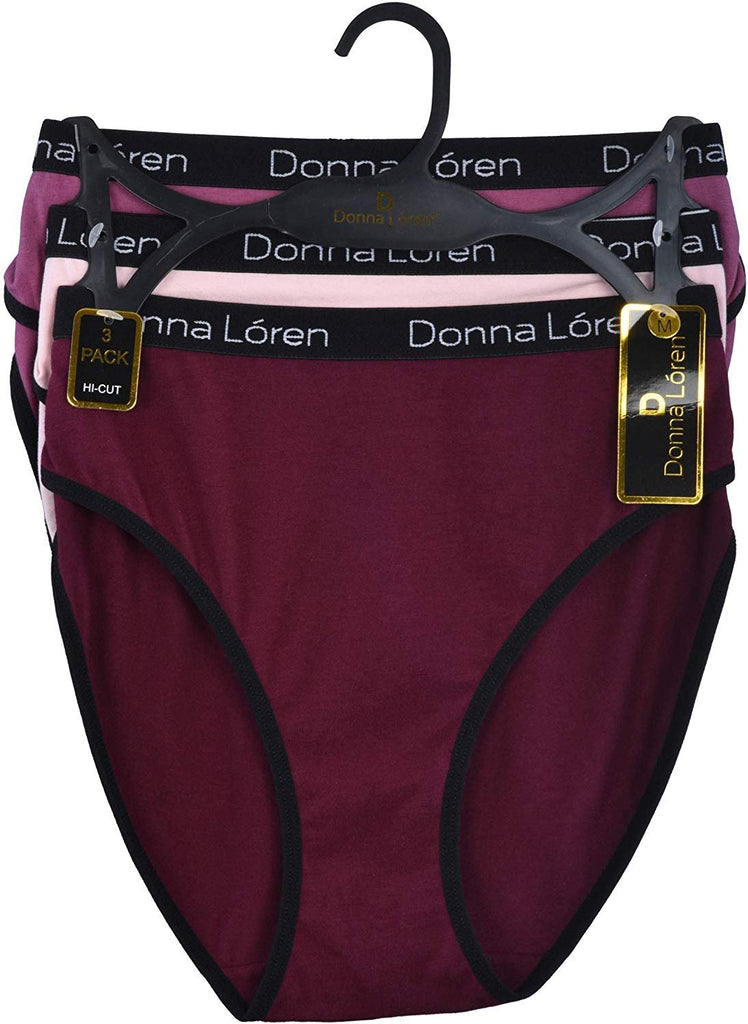 Donna L'oren Women's Hi-Cut Briefs 3-Pack Printed Waistband Panties S-XL