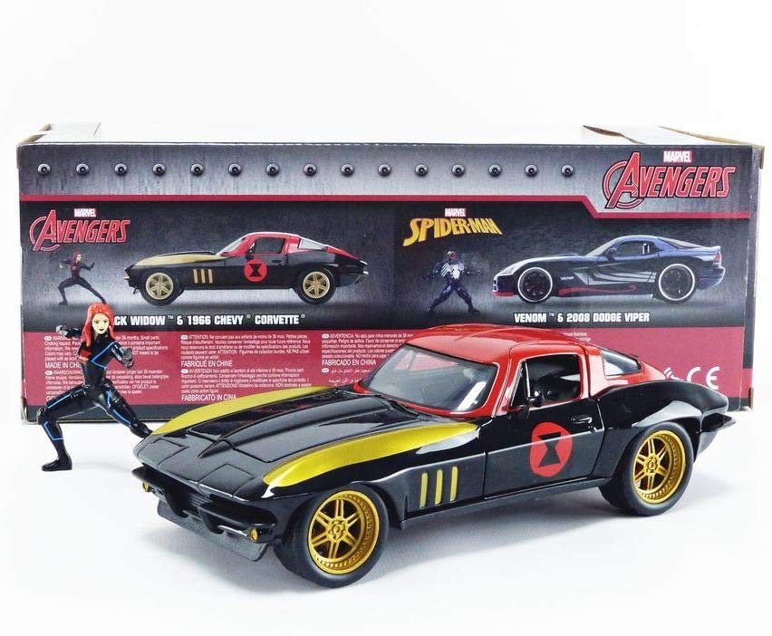 Jada 1:24 Diecast 1966 Chevy Corvette Stingray with Black Widow Figure