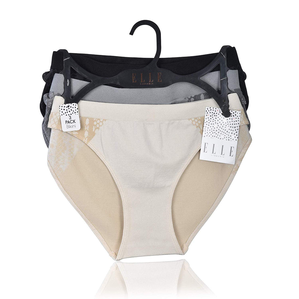 Elle Women's Seamless Bikini Panties Jacquard 3-Pack Polyester/Nylon/Spandex