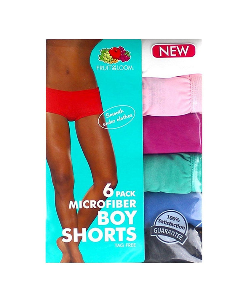 FRUIT OF THE LOOM WOMENS MICROFIBER BOY SHORTS PANTY 6-PK, ASSORTED (5-Small)