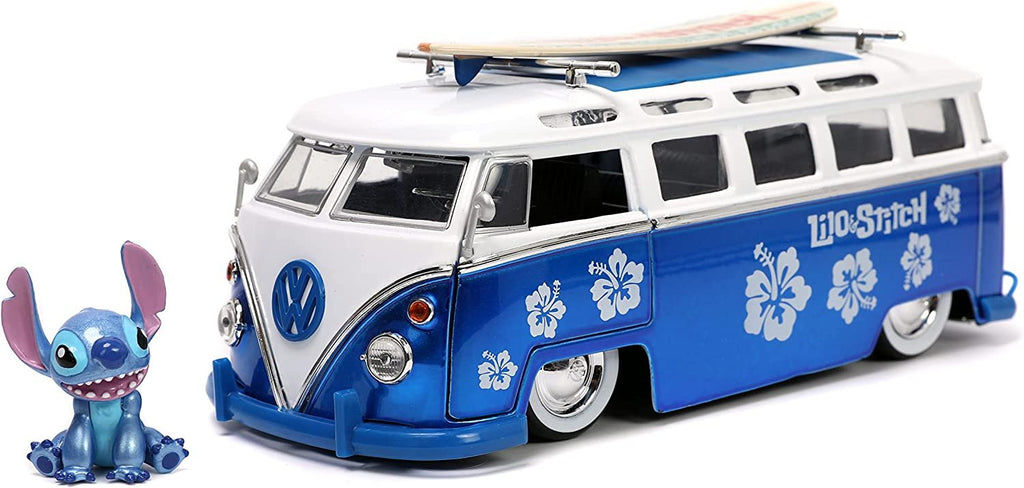 Jada Toys Disney Lilo & Stitch 1:24 Volkswagen T1 Bus Die-cast Car with Stitch Figure, Toys for Kids and Adults , Blue