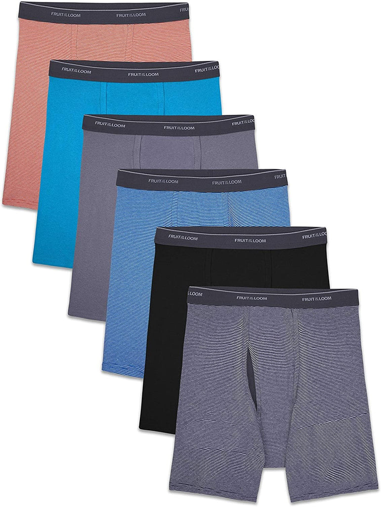 Fruit of the Loom Men's Coolzone Boxer Briefs (Assorted Colors), 6 Pack - Stripe/Solid, XX-Large