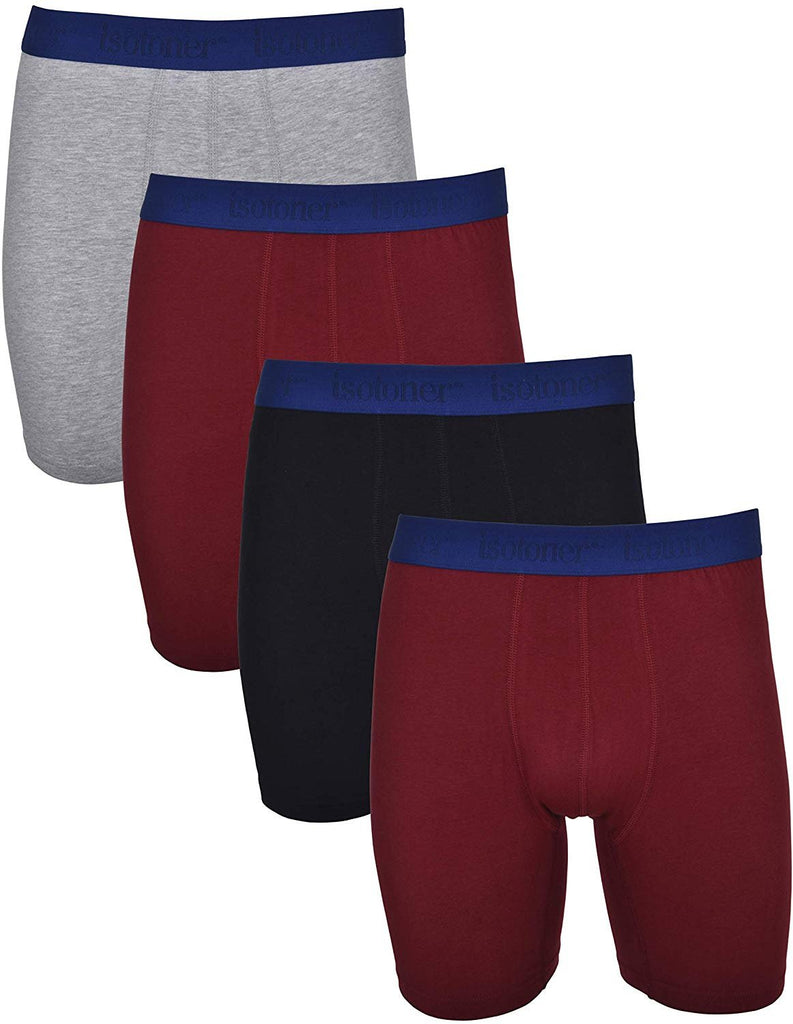 ISOTONER Men's Boxer Briefs 4-Pack Essential Cotton Stretch No Fly