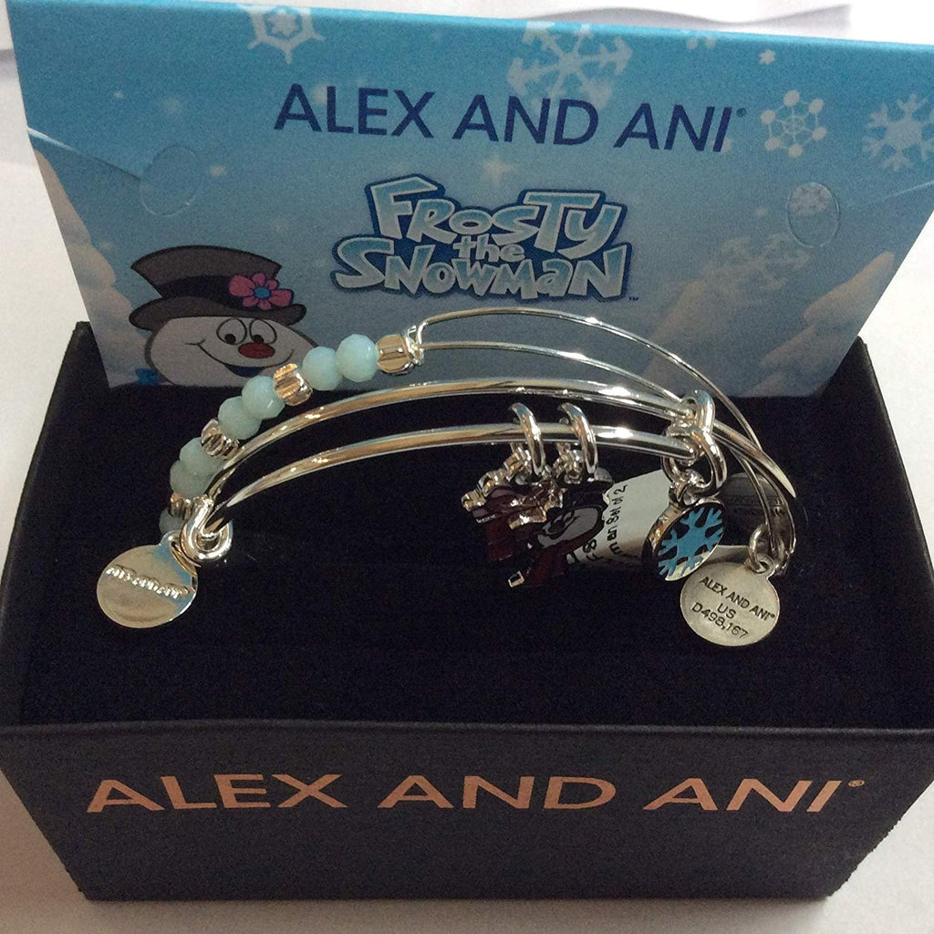 Alex and Ani Frosty The Snowman Set of 2 Bangle Bracelet Shiny Silver One Size
