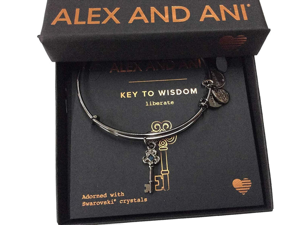 Alex and Ani Key to Widsom Bangle Bracelet Midnight Silver NWTBC