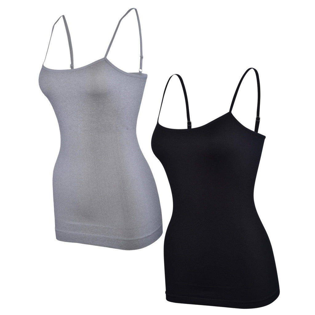Donna Loren Women's Adjustable Spaghetti Strap Body Shaping Tank Top Camisole Shapewear, 2-Piece Set