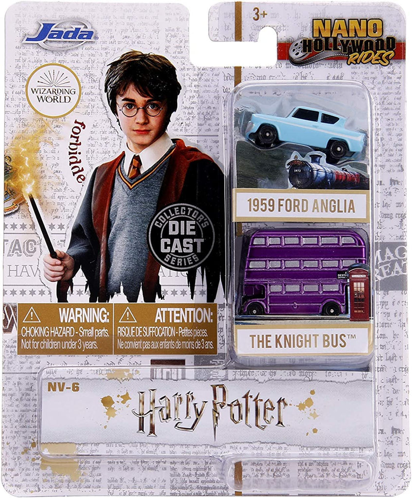 Jada Toys Nano Hollywood Rides Harry Potter 1959 Ford Anglia & Knight Bus 2-Pack Die-Cast Collectible Vehicles 31719, White