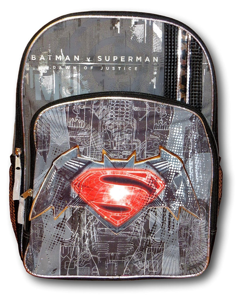 Superman vs Batman Black Large 16" Backpack w/ Logos