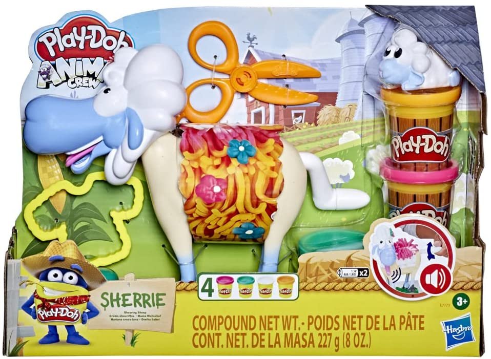 Play-Doh Animal Crew Sherrie Shearin' Sheep Toy for Kids 3 Years and Up with Funny Sounds and 4 Non-Toxic Colors