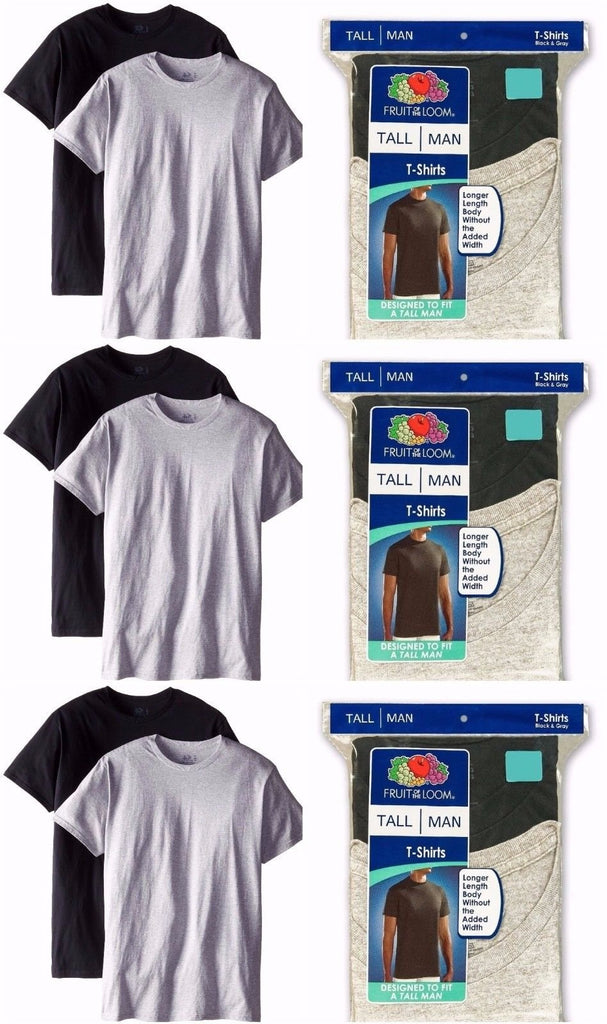 Fruit of the Loom Men's Tall Man Crew Neck T-Shirt's Black And Gray 6-PACK