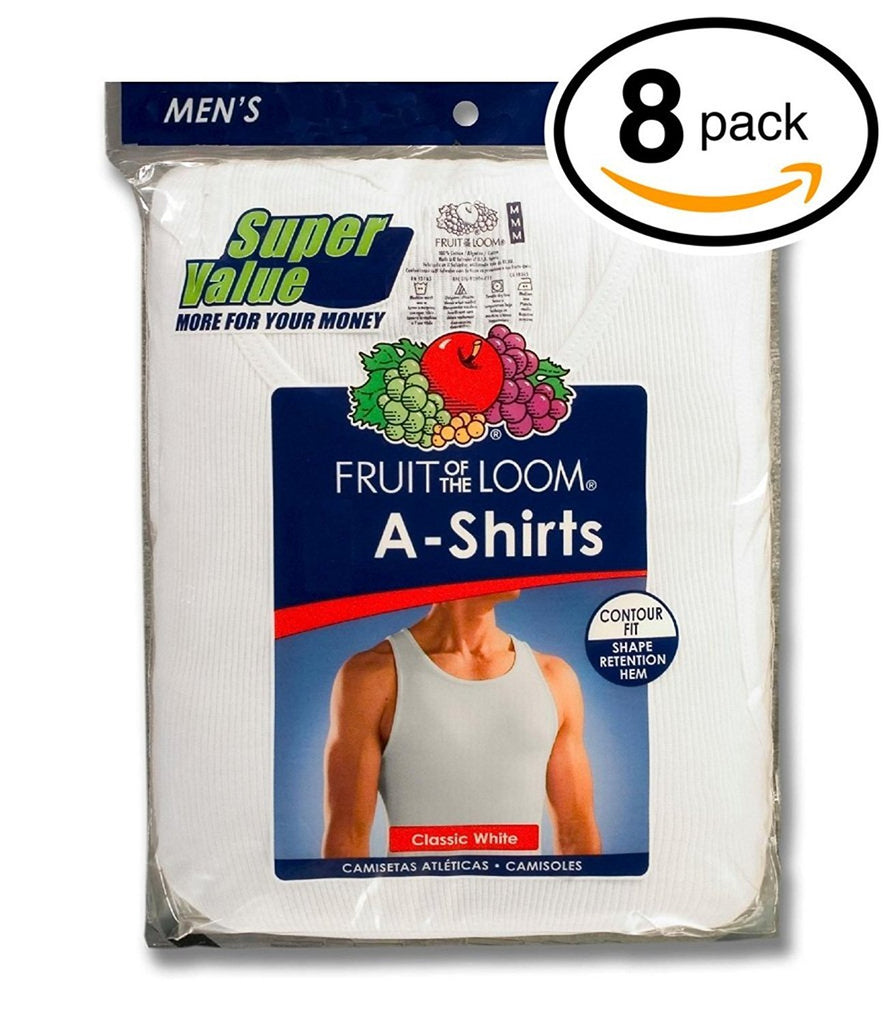 Fruit of the Loom Men's 8Pack White A-Shirts Tank Tops Tanks Undershirts 3XL, white