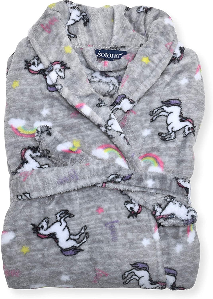 Isotoner Girls Plush Robe - Toddler Little Big Girl Unicorns Pink Comfortable