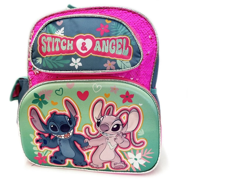 Stitch & Angel 3D Molded Magic Sequins 12" Medium Toddler Backpack