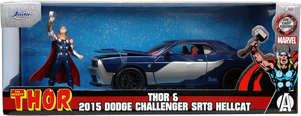 Marvel 2015 Dodge Challenger SRT Hellcat Die-cast Car w/ 2.75" Thor Figure, Toys for Kids and Adults