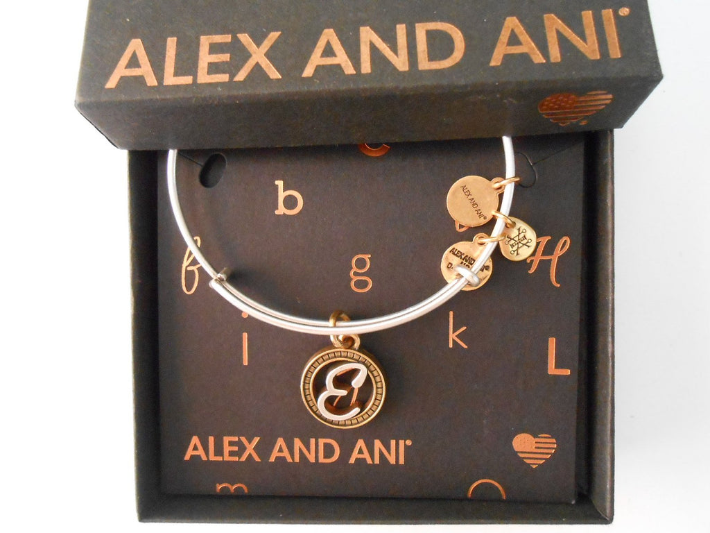 Alex and Ani Initial E Two-Tone Charm Bangle Bracelet - Rafaelian Gold and Silver Finish - A18EBINT05TTRS