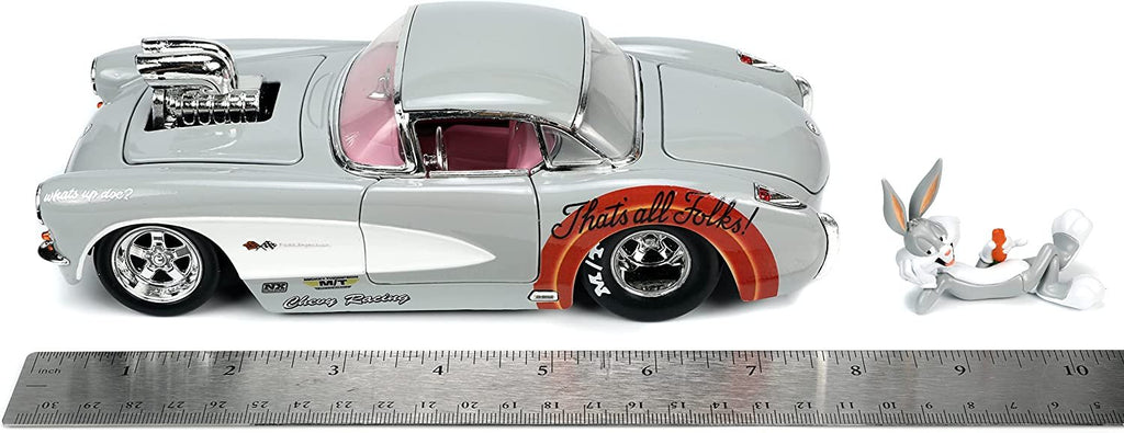 Looney Tunes 1:24 1957 Chevrolet Corvette Die-cast Car & 2.75" Bugs Bunny Figure, Toys for Kids and Adults