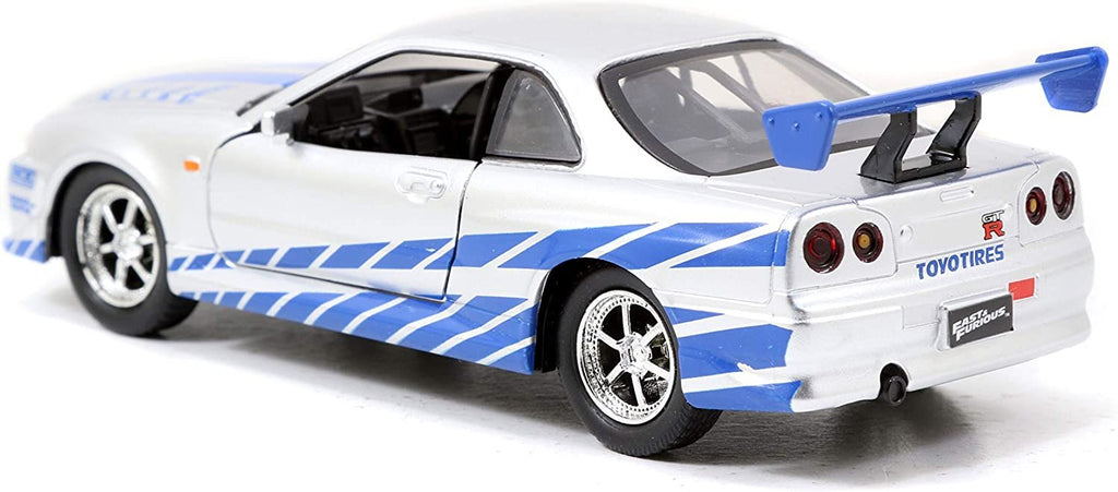 Jada Toys Fast & Furious 1:32 Brian's Nissan Skyline GT-R R34 Die-cast Car Silver/Blue, Toys for Kids and Adults