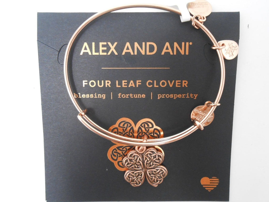 Alex and Ani Four Leaf Clover IV Bangle Bracelet ROSE GOLD New Tag Box Card